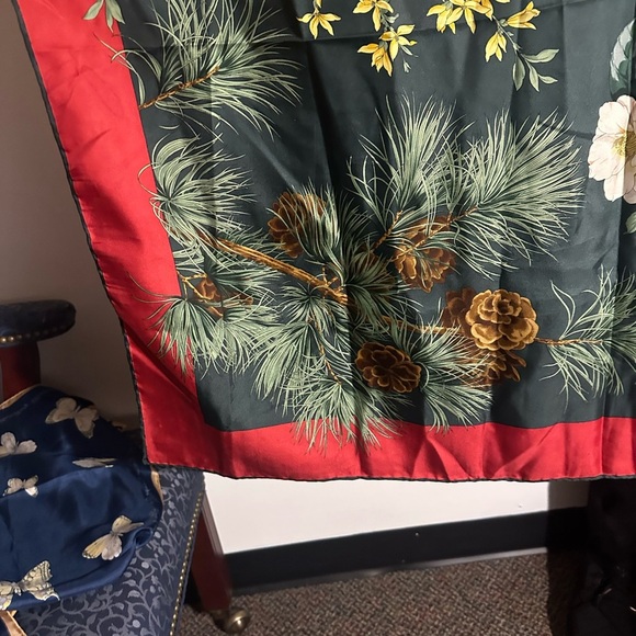 Vintage Valentino Four Seasons Floral Silk Scarf with Red Border - Picture 6 of 6